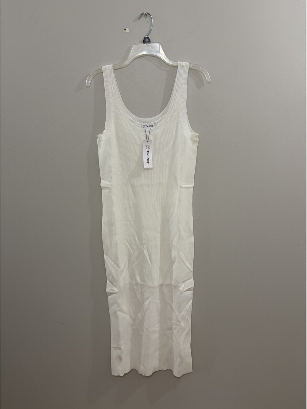 The Drop High Neck Maxi Dress Side Slit Ivory Viscose, Nylon